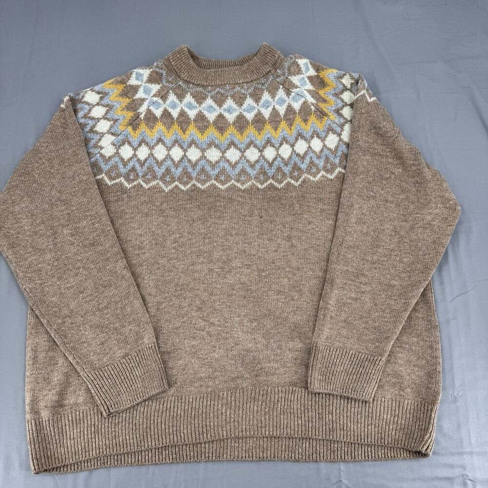 H&M Relaxed Fit Fair Isle Yoke Patterned Brown Sweater XXL